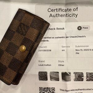 Louis Vuitton Brown Checkered Key Holder with Gold Button with COA